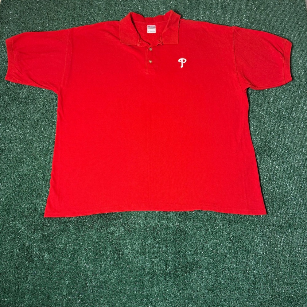 Gildan Philadelphia Phillies Polo Shirt Mens 2XL Red MLB Pique P Logo Top
